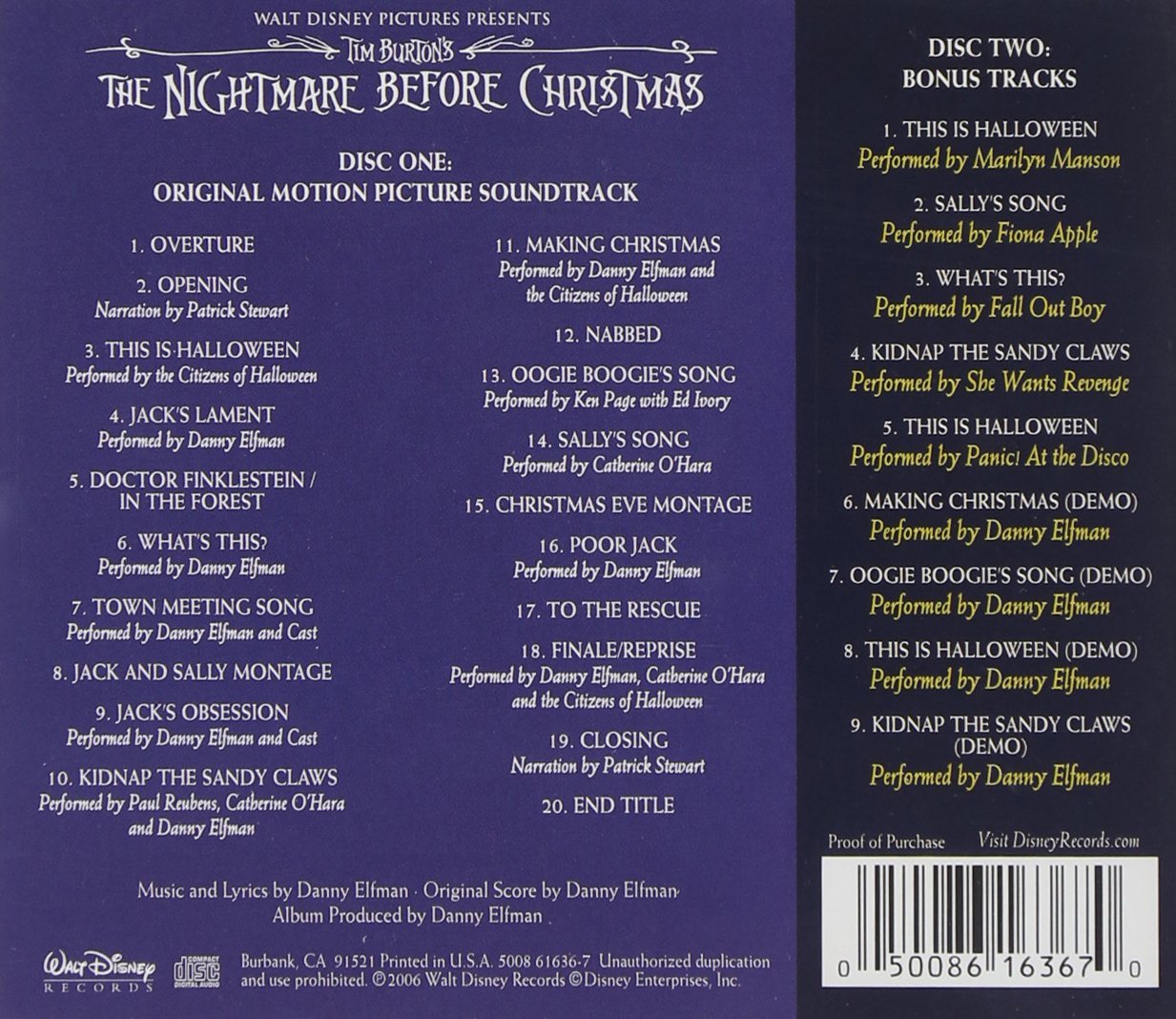The Nightmare Before Christmas CD - Original Animation Film Soundtrack 2xCD Compact Disc Walt Disney Records - Arcline Store